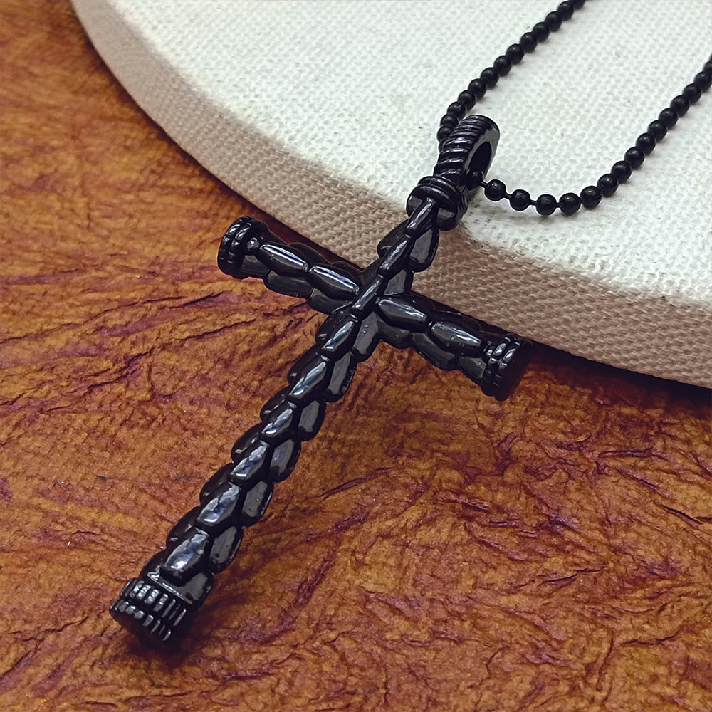 Jewelmaze Statement Black Cross Pendant with Chain for Men's