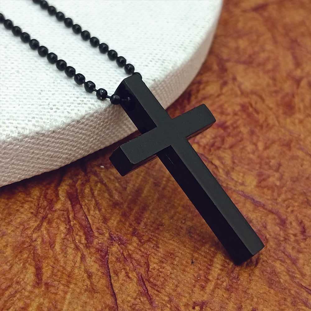 Jewelmaze Stylish Black Cross Pendant with Beaded Chain for Men's