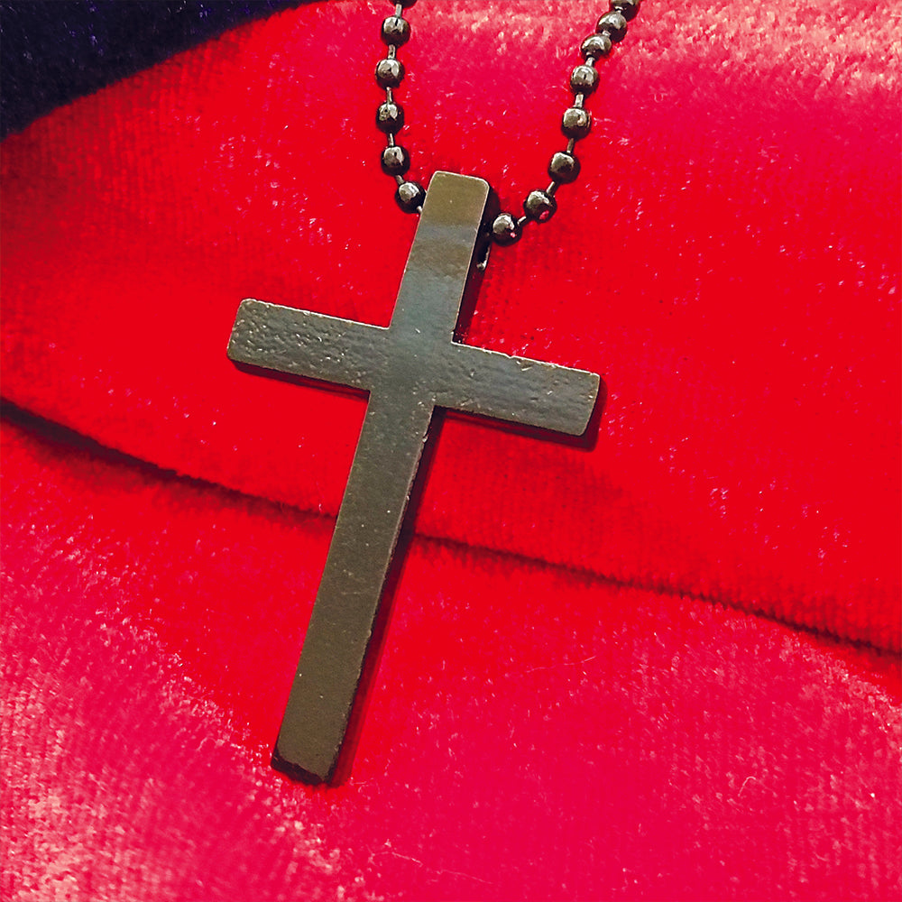 Jewelmaze Stylish Black Cross Pendant with Beaded Chain for Men's