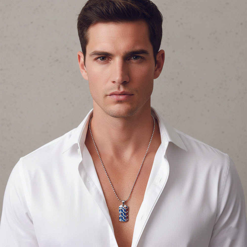 Jewelmaze Minimal Geometric Pattern Enamel Pendant with Chain for Men's