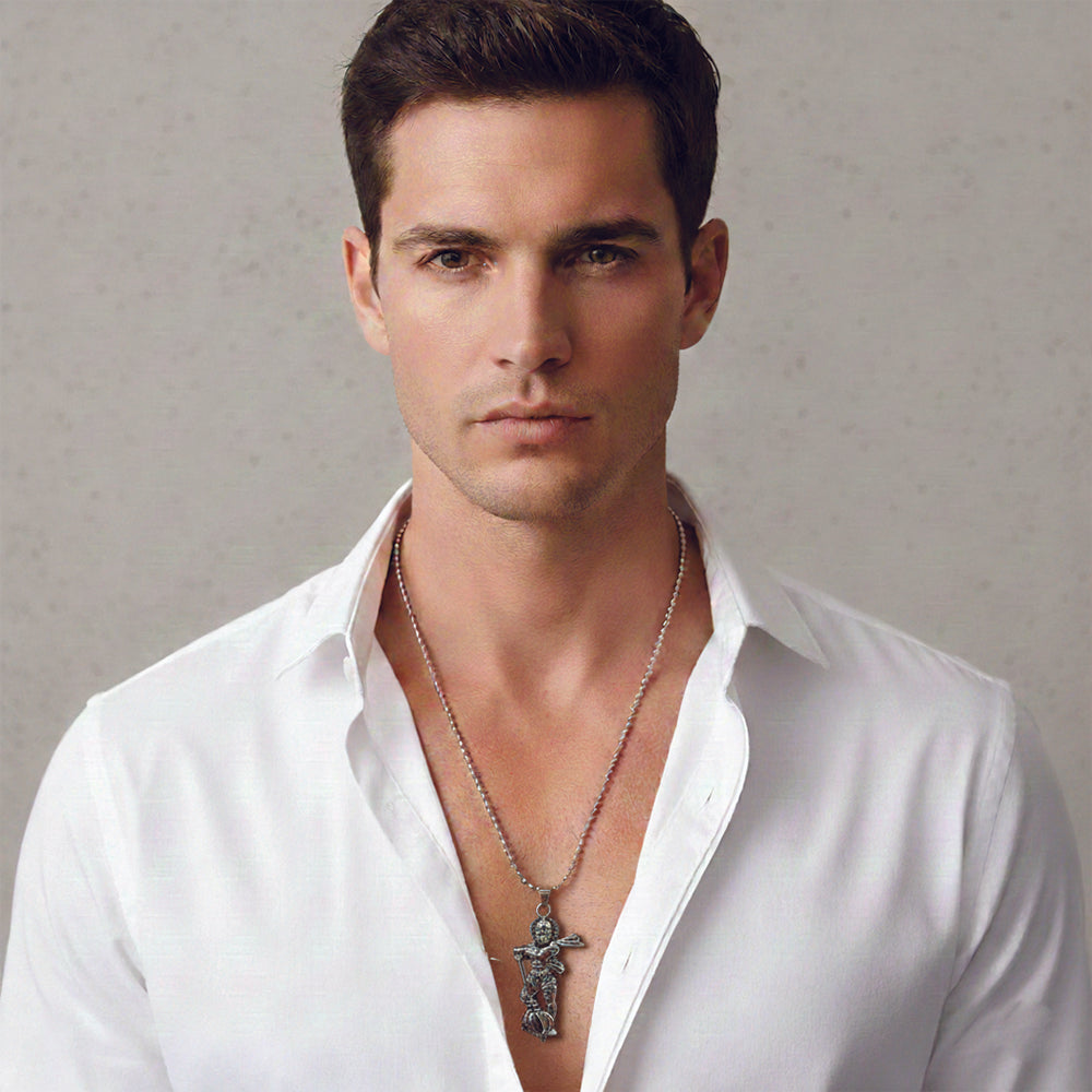 Jewelmaze Divine Hanuman Ji Pendant Chain Oxidised Finish for Men's