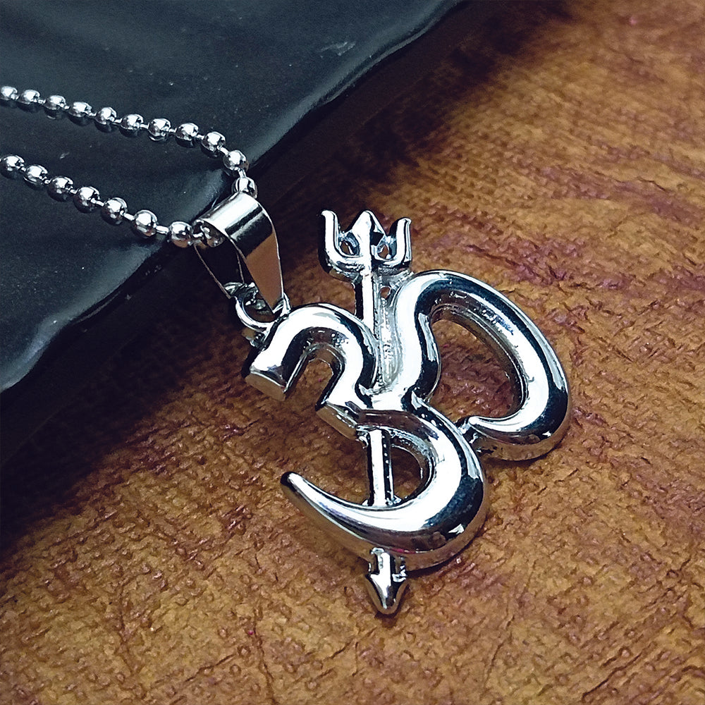 Jewelmaze Om Trishul Pendant Chain for Men Spiritual Jewellery