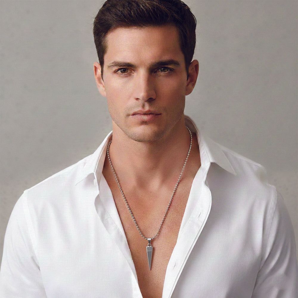 Jewelmaze Stainless Steel Look Pointed Spike Pendant Chain