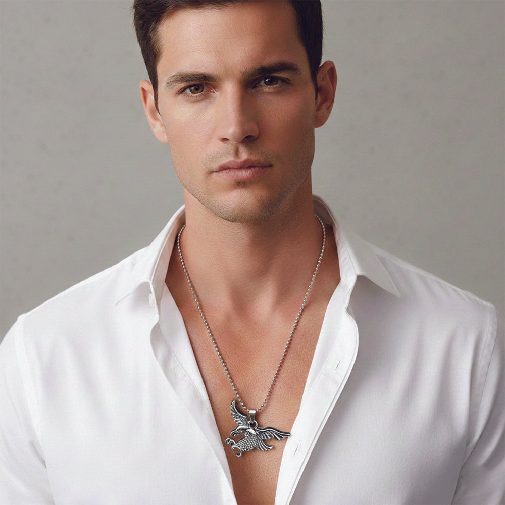 Jewelmaze Flying Eagle Silver Finish Pendant Chain for Men
