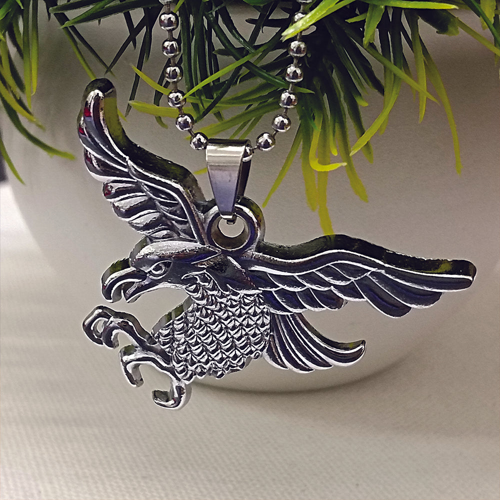 Jewelmaze Flying Eagle Silver Finish Pendant Chain for Men