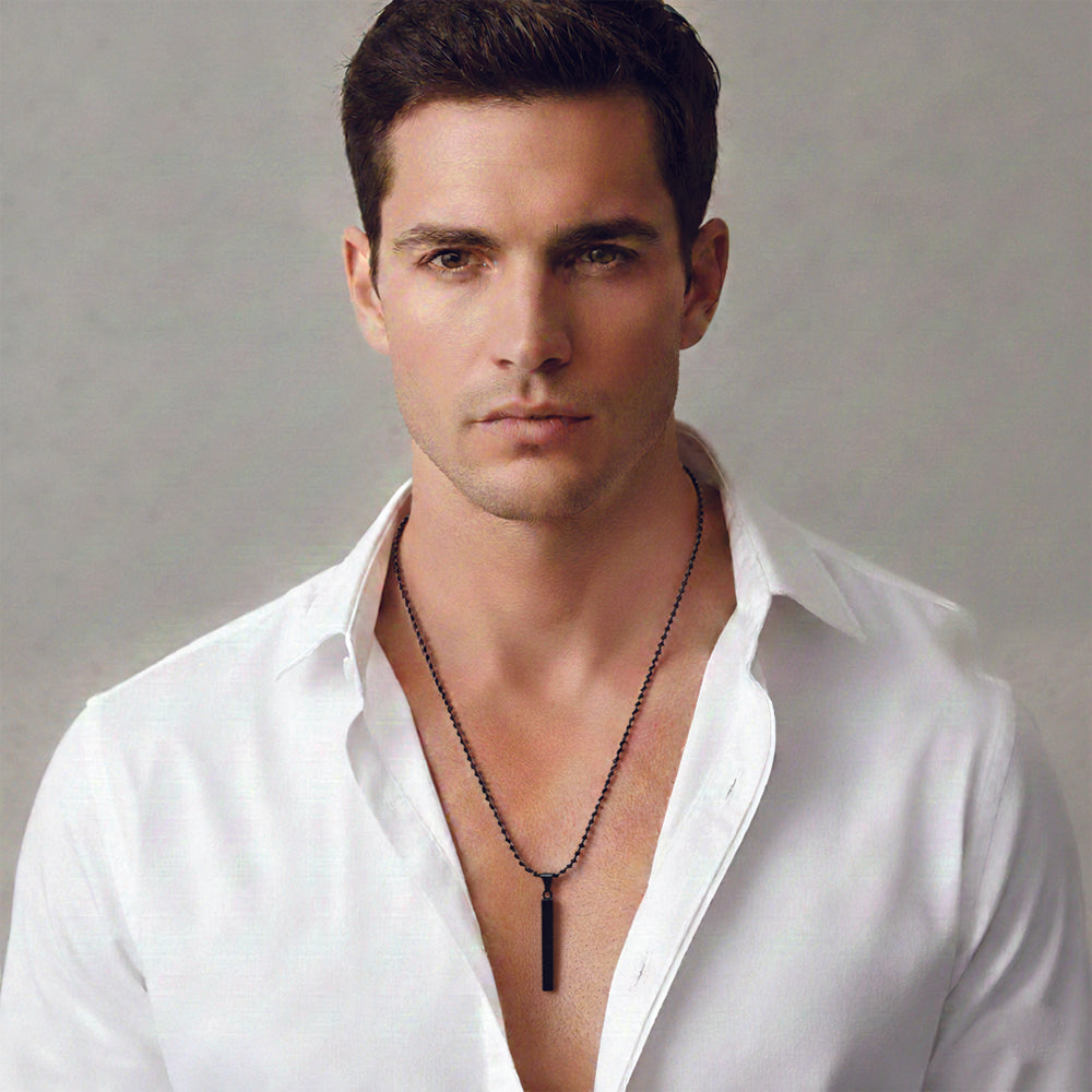 Jewelmaze Everyday Wear Black Finish Bar Pendant Necklace for Men's
