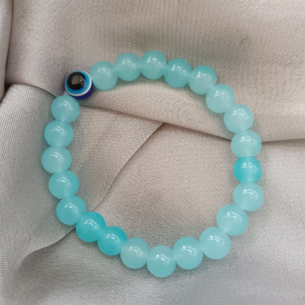 JewelMaze Blue Beads Bracelet with Evil Eye Charm