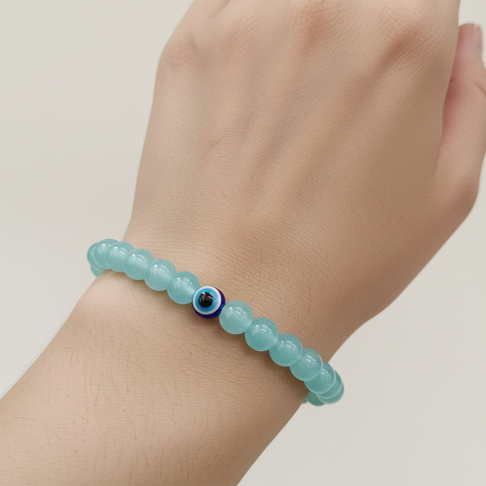 JewelMaze Blue Beads Bracelet with Evil Eye Charm