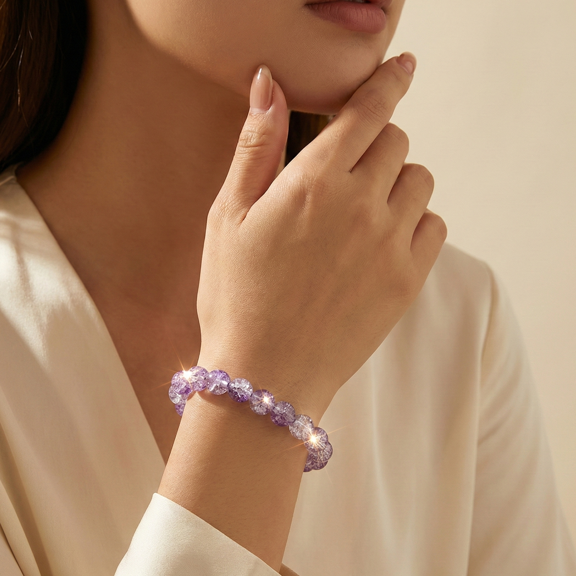 JewelMaze Stretchable Purple Beaded Wrist Bracelet