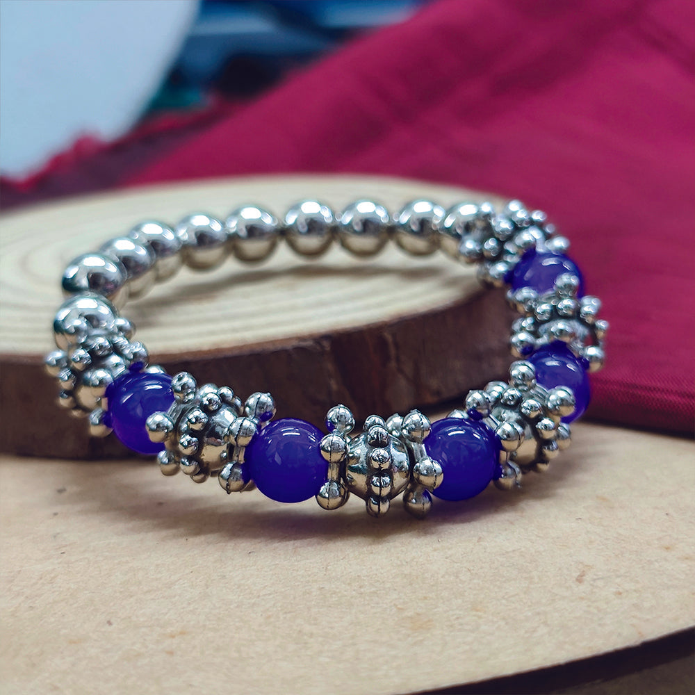JewelMaze Stretchable Purple Color Beaded Wrist Bracelet