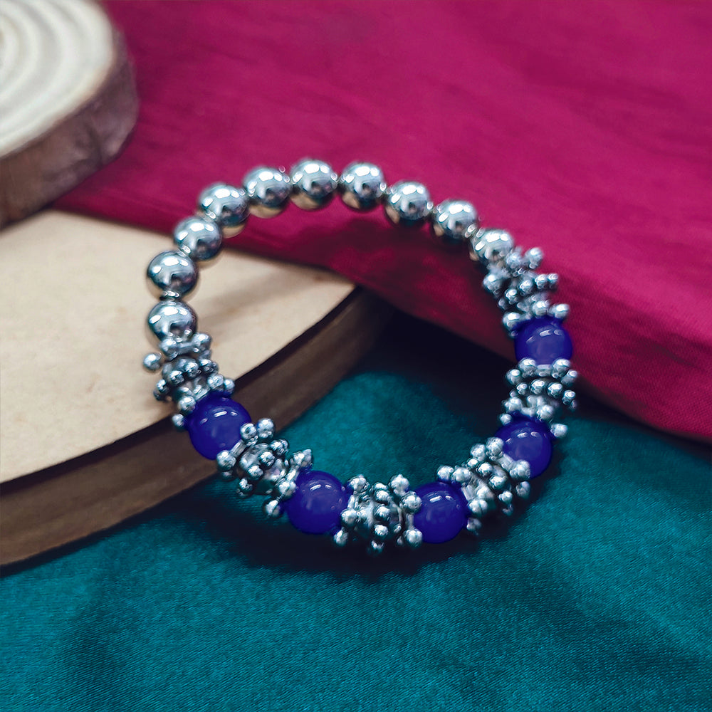 JewelMaze Stretchable Purple Color Beaded Wrist Bracelet