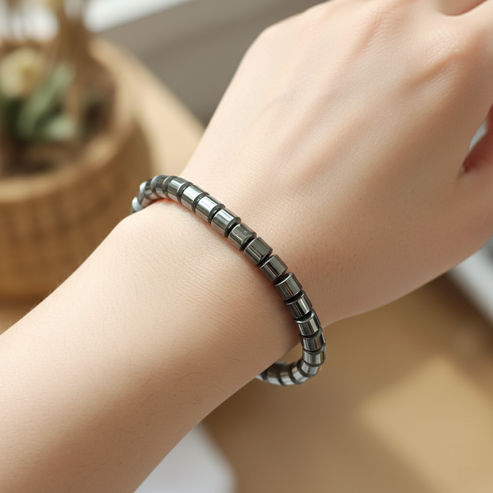 JewelMaze Unisex Hematite Beaded Stretch Bracelet