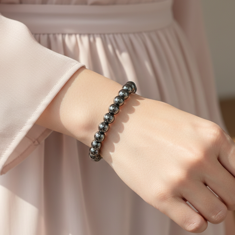 JewelMaze Unisex Hematite Beaded Stretch Bracelet