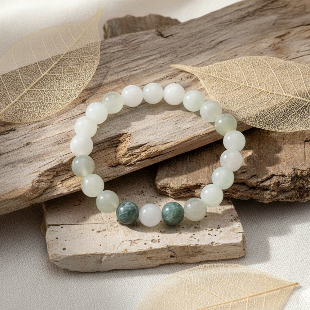 JewelMaze Burmese Jade Natural Stone Bracelet