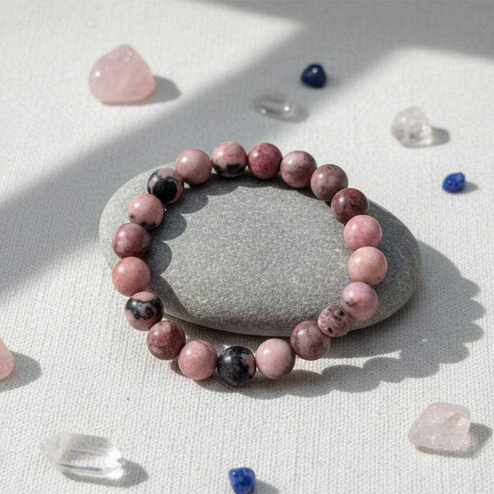 JewelMaze Rhodonite Natural Stone Bracelet For Emotional Healing, Love & Forgiveness