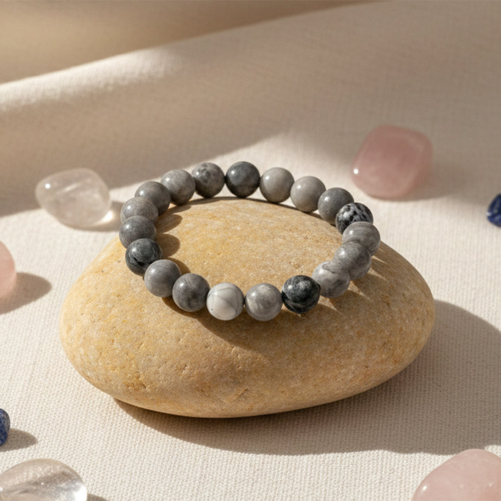 JewelMaze Grey Jasper Natural Stone Bracelet For Inner Strength