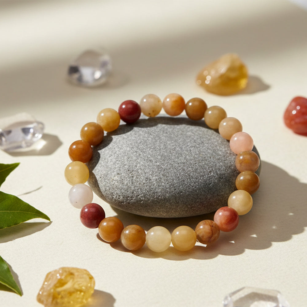 JewelMaze Golden Silk Jade Natural Stone Bracelet
