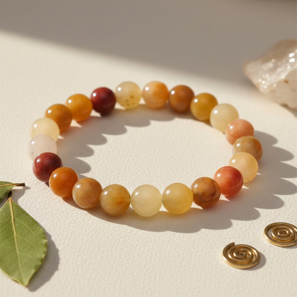 JewelMaze Golden Silk Jade Natural Stone Bracelet