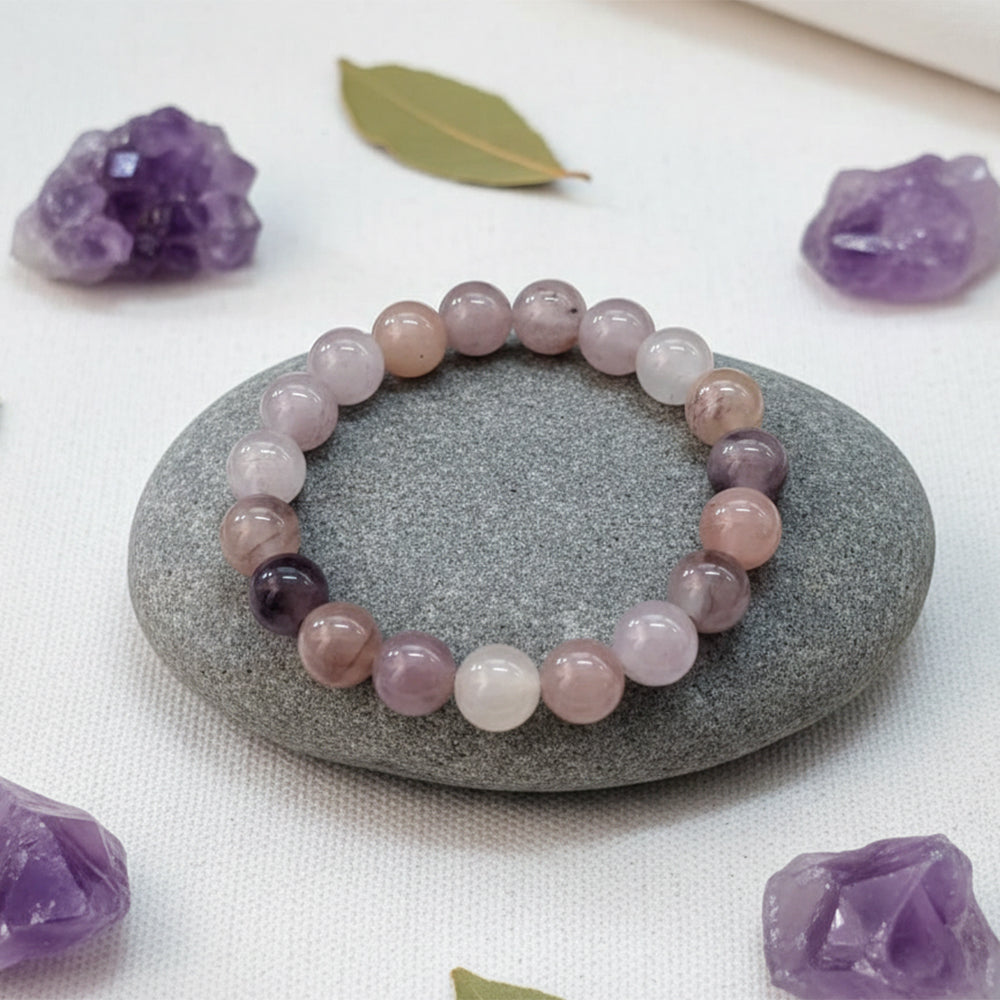 JewelMaze lavender And Rose Quartz Natural Stone Bracelet