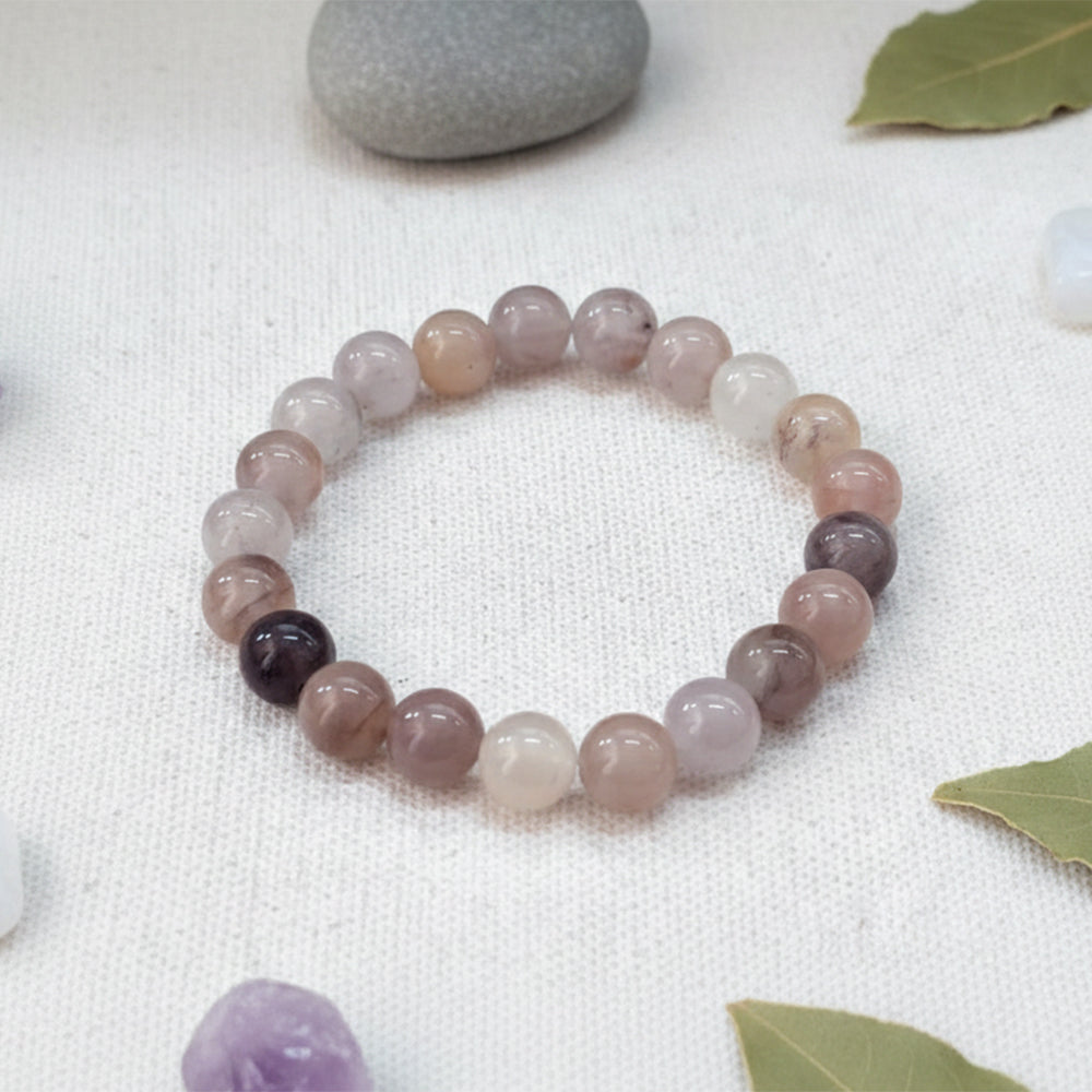 JewelMaze lavender And Rose Quartz Natural Stone Bracelet