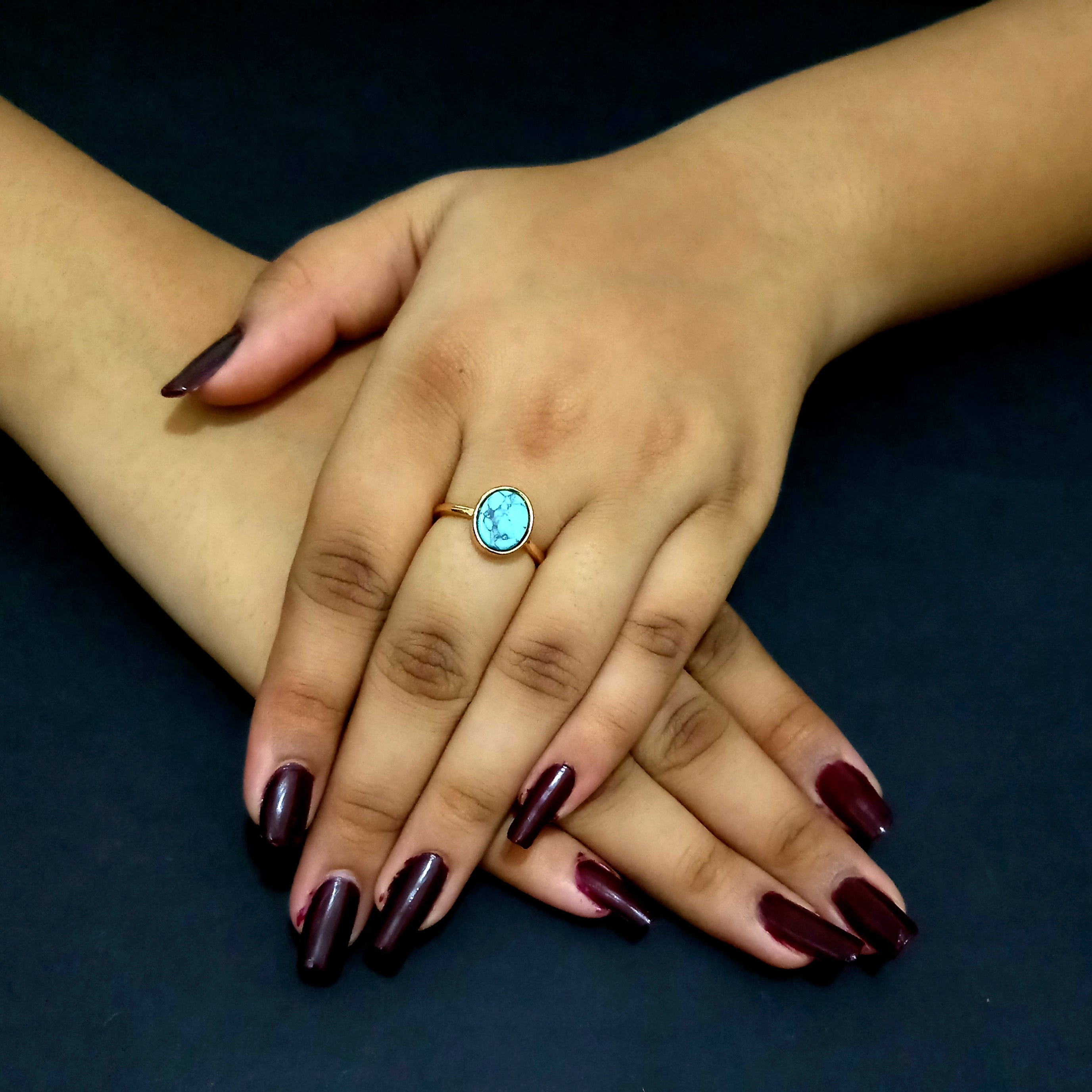 Bhavi Jewels Gold Plated Ovel Turquoise Finger Ring - 1505575A_16