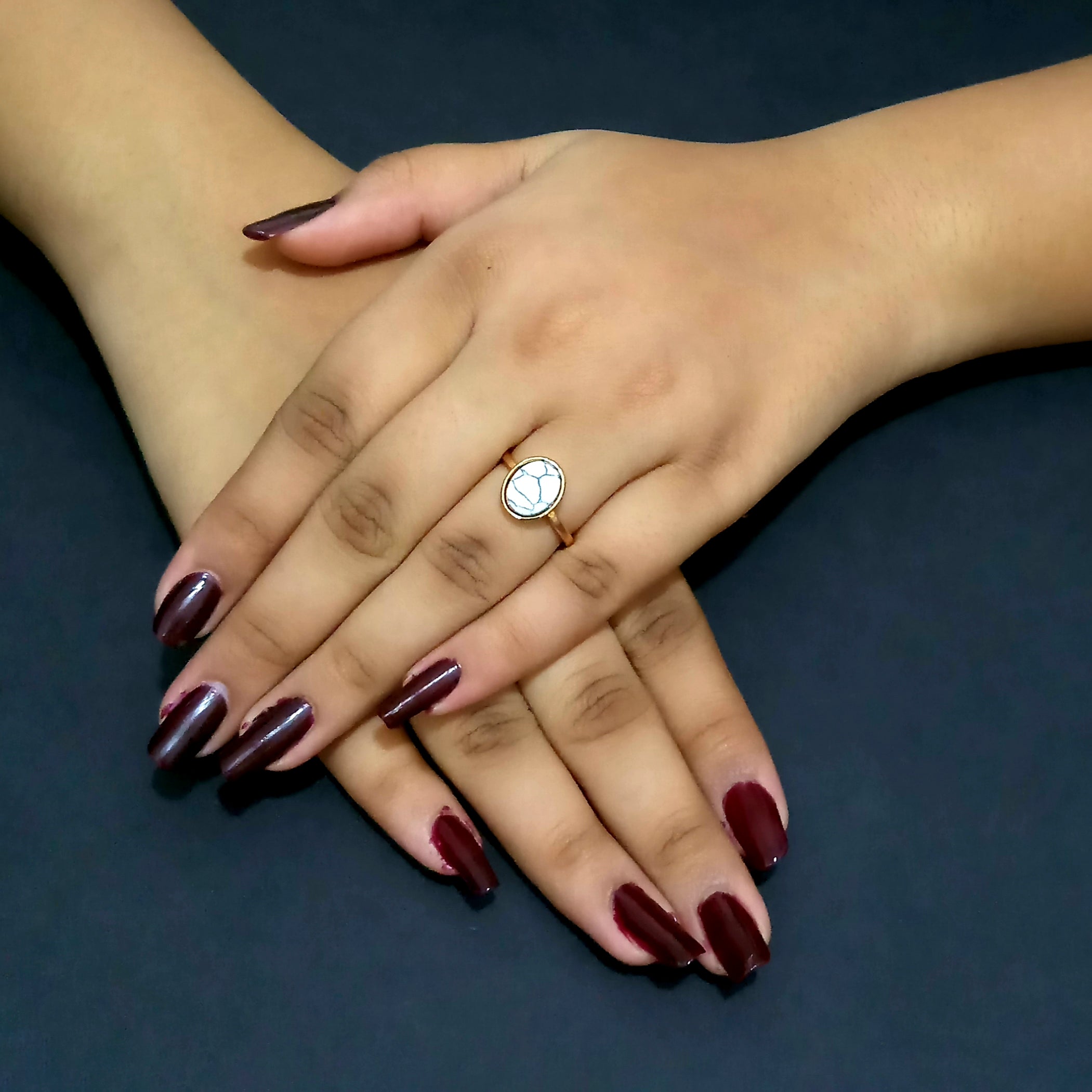 Bhavi Jewels Gold Plated White Turquoise Finger Ring - 1505575B_16