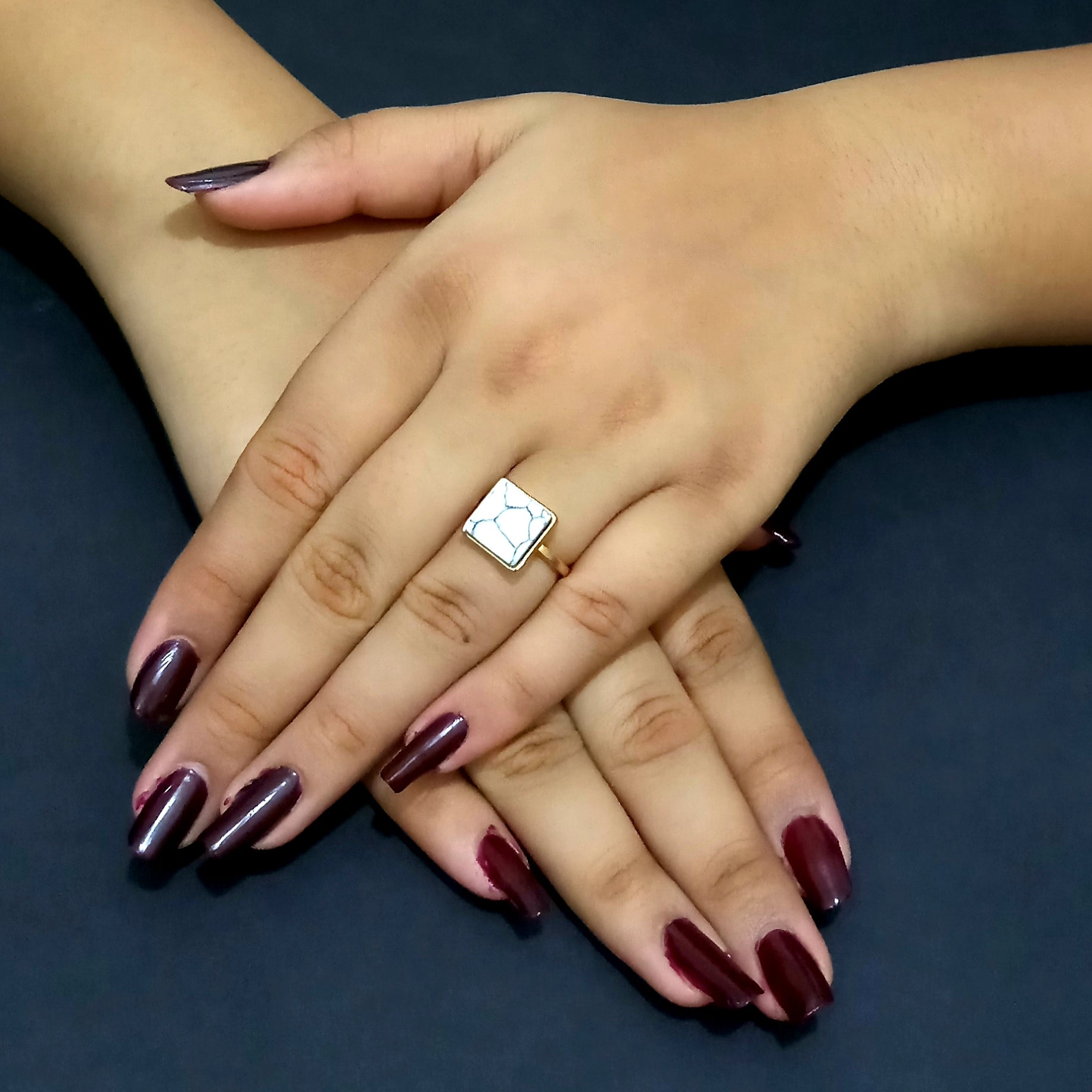 Bhavi Jewels Gold Plated White Turquoise Finger Ring - 1505577B