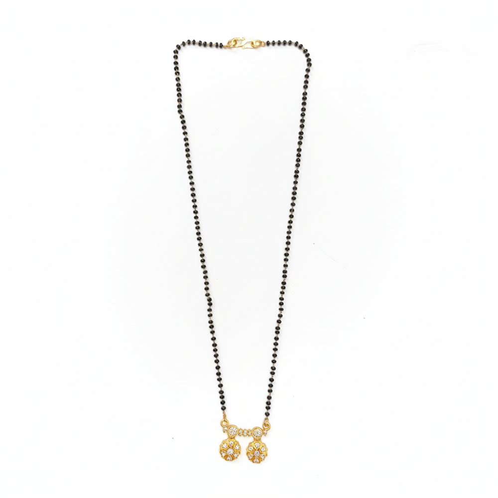 JewelMaze Designer Floral Motif AD Mangalsutra with Black Beads