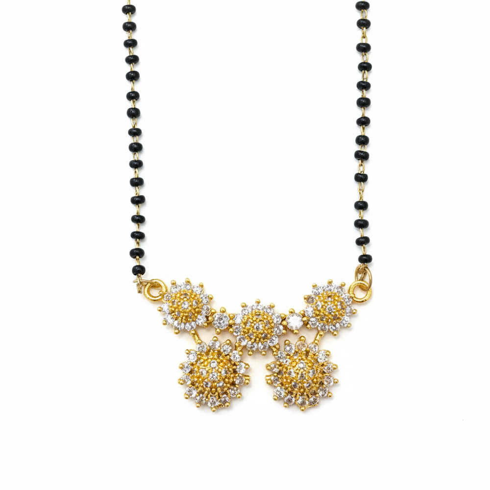 JewelMaze Stylish Black Beads Ad Mangalsutra with Gold Pendant