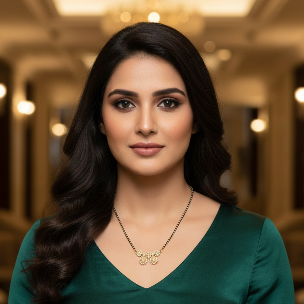 JewelMaze Stylish Black Beads Ad Mangalsutra with Gold Pendant