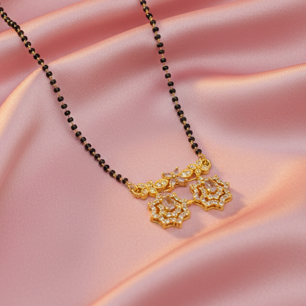 JewelMaze Delicate Black Beads Ad Mangalsutra with Gold Pendant