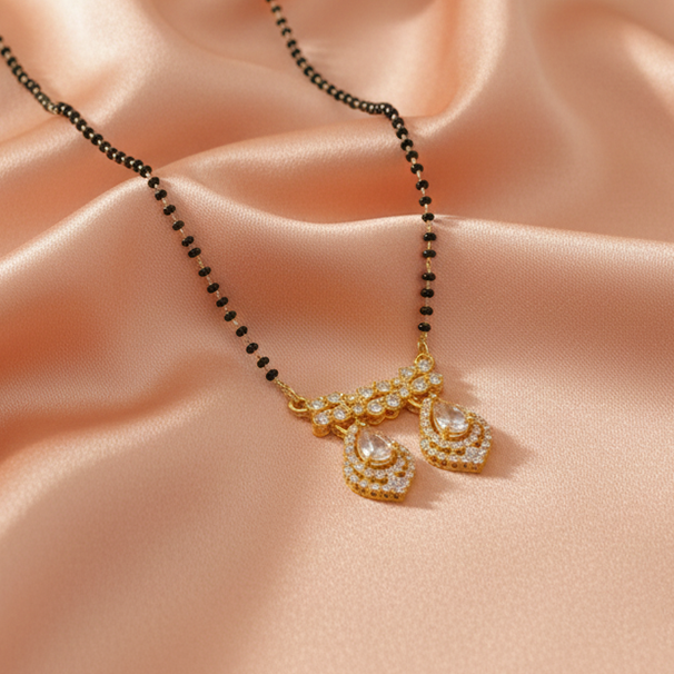 JewelMaze Modern Floral Ad Mangalsutra with Sparkling Stone