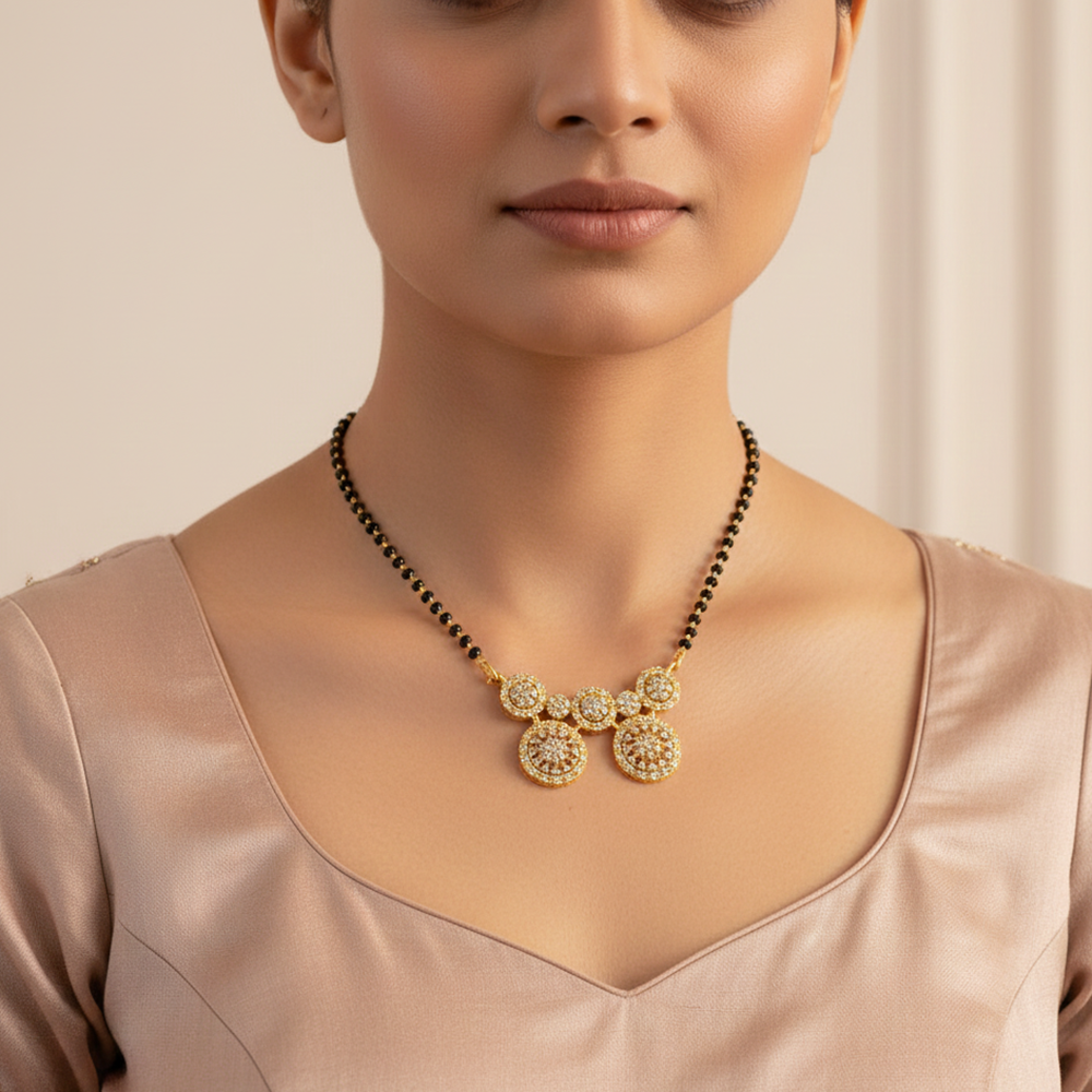 JewelMaze GraceBloom Floral Stone Ad Mangalsutra for Everyday Glam
