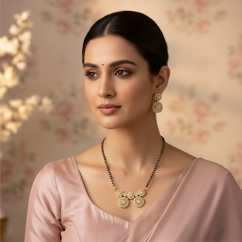 JewelMaze GraceBloom Floral Stone Ad Mangalsutra for Everyday Glam
