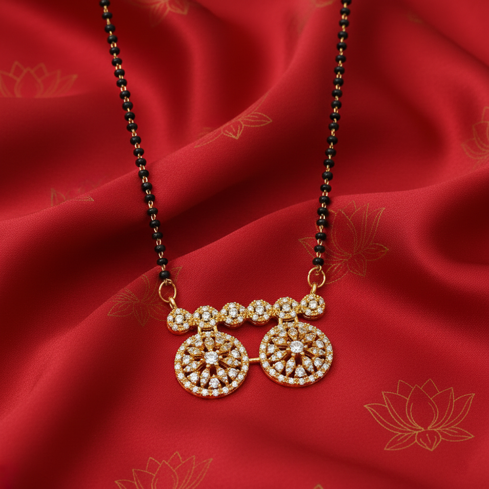 JewelMaze GraceBloom Floral Stone Ad Mangalsutra for Everyday Glam