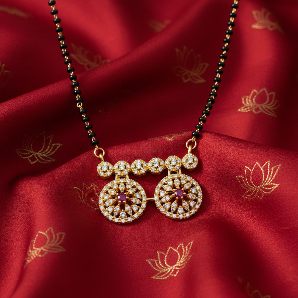 JewelMaze Ethereal Charm Ad Mangalsutra with Classic Black Beads