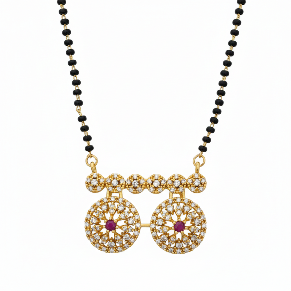 JewelMaze Ethereal Charm Ad Mangalsutra with Classic Black Beads