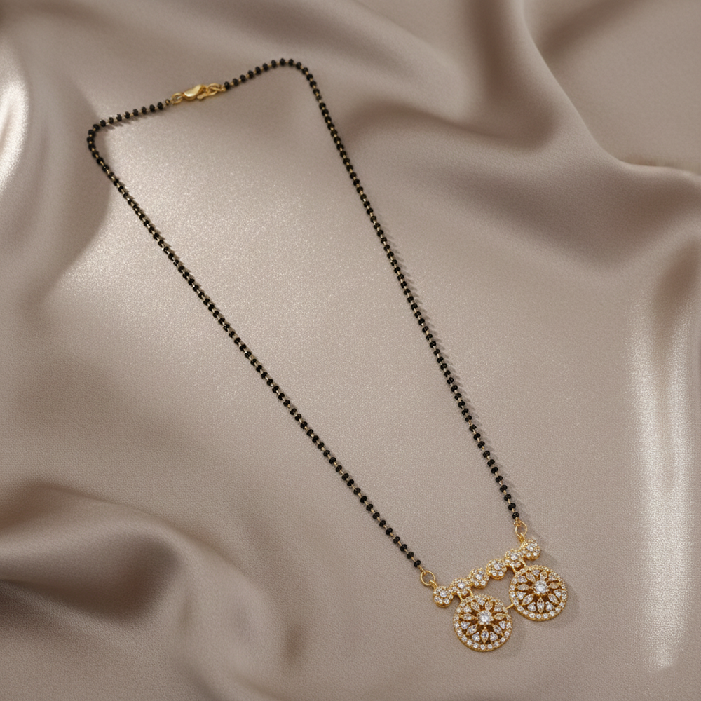JewelMaze GraceBloom Floral Stone Ad Mangalsutra for Everyday Glam
