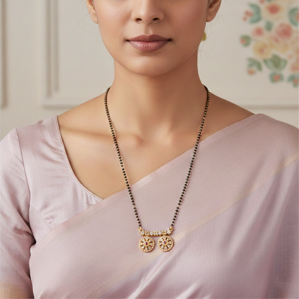 JewelMaze GraceBloom Floral Stone Ad Mangalsutra for Everyday Glam