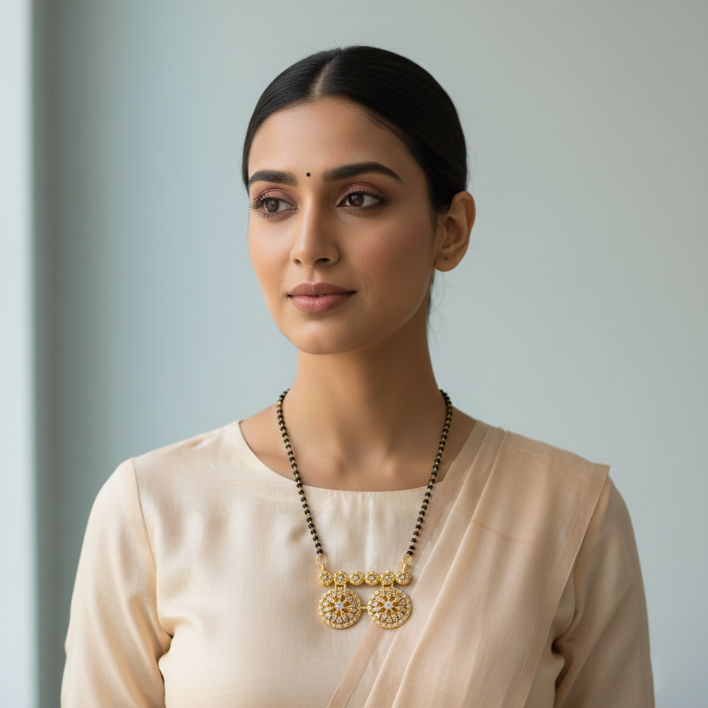 JewelMaze GraceBloom Floral Stone Ad Mangalsutra for Everyday Glam