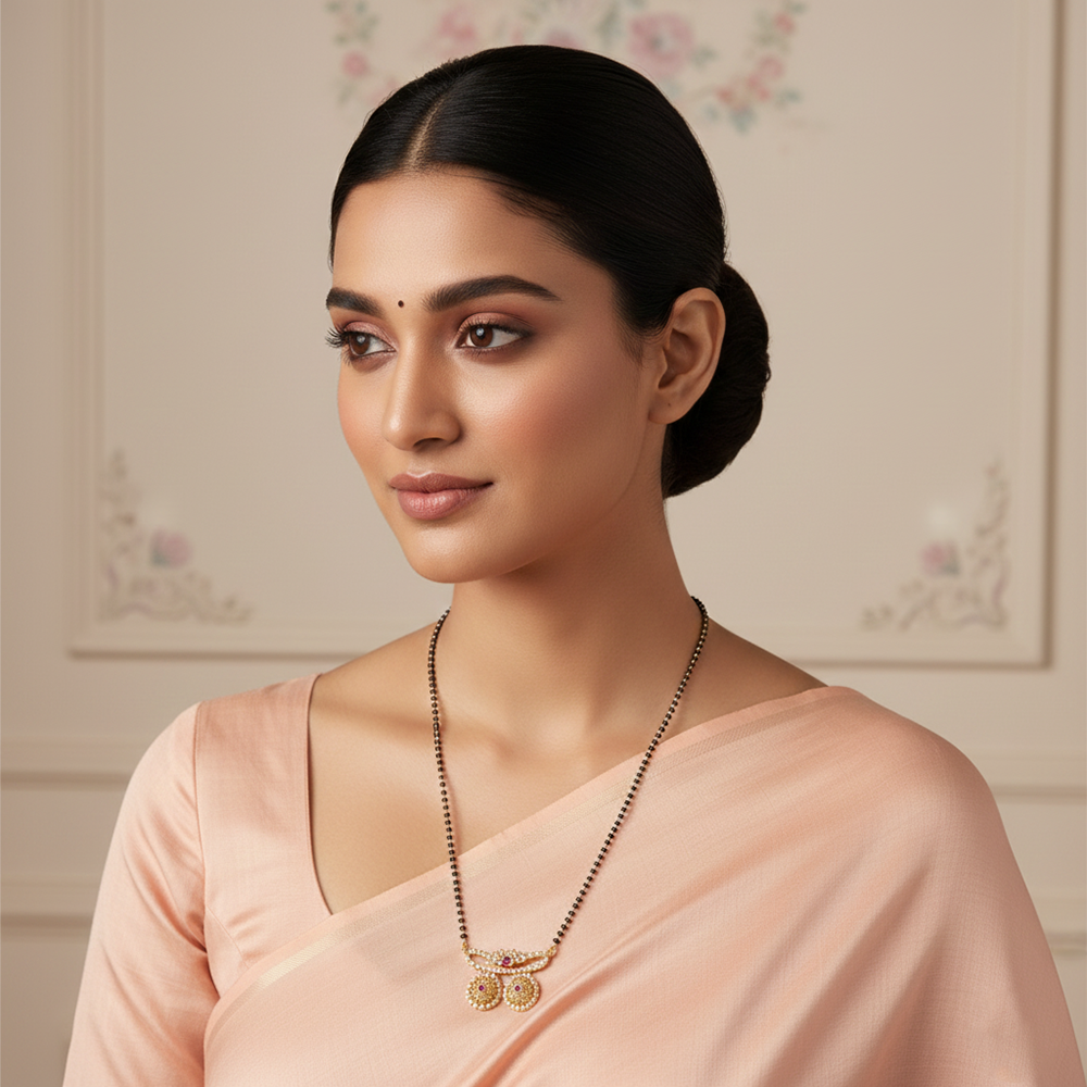 JewelMaze Delicate Bloom Gold Finish Ad Mangalsutra for Daily Grace