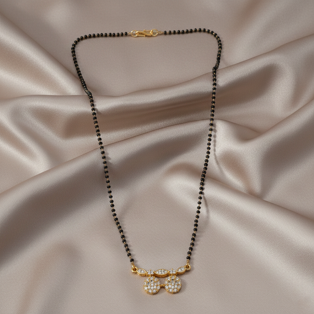 JewelMaze Modern Muse Floral Ad Mangalsutra with Traditional Black Beads