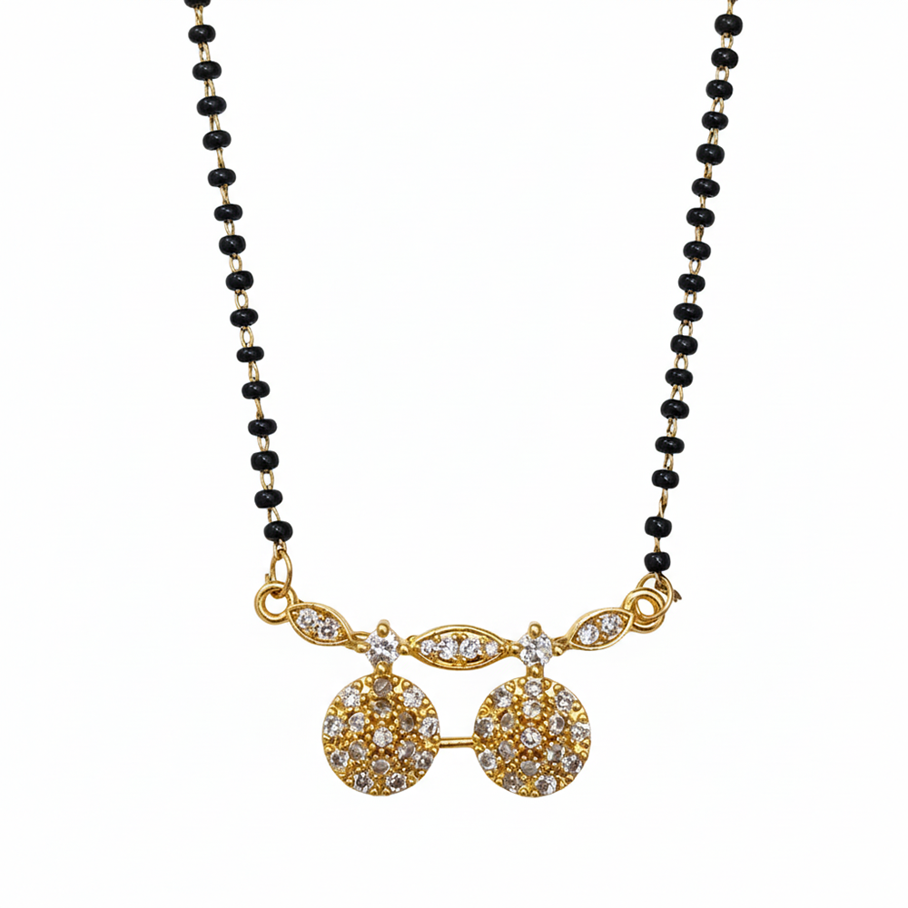 JewelMaze Modern Muse Floral Ad Mangalsutra with Traditional Black Beads