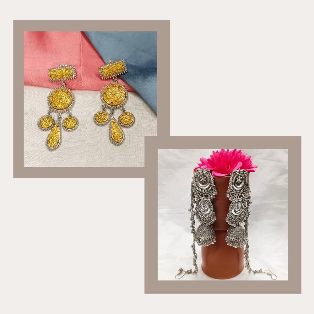 JewelMaze Set Of 2 Oxidised Earrings- 1600136OX