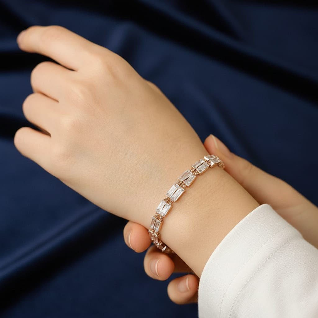 JewelMaze Rose Plated Crystal Stone 2 Line Bracelet - 1404925RG