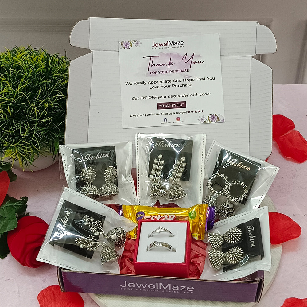 JewelMaze Set of 5 Earrings + 2 Rings Combo - 1005190