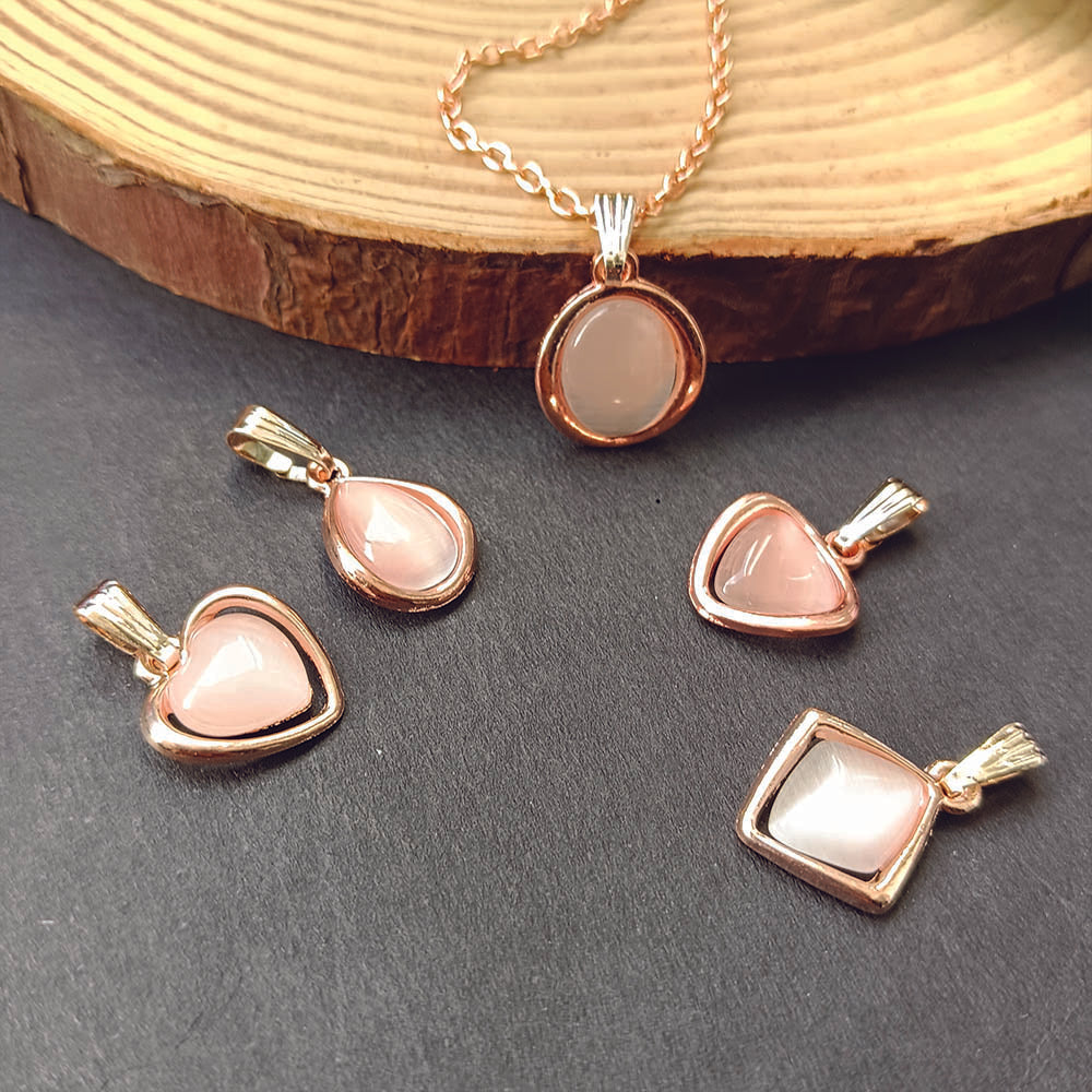 JewelMaze Rose Gold Set of 5 Cat Eye Pendant With Chain Combo