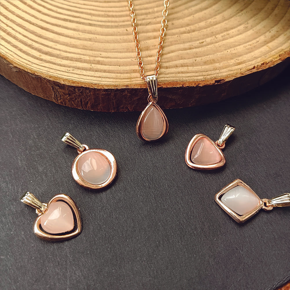 JewelMaze Rose Gold Set of 5 Cat Eye Pendant With Chain Combo