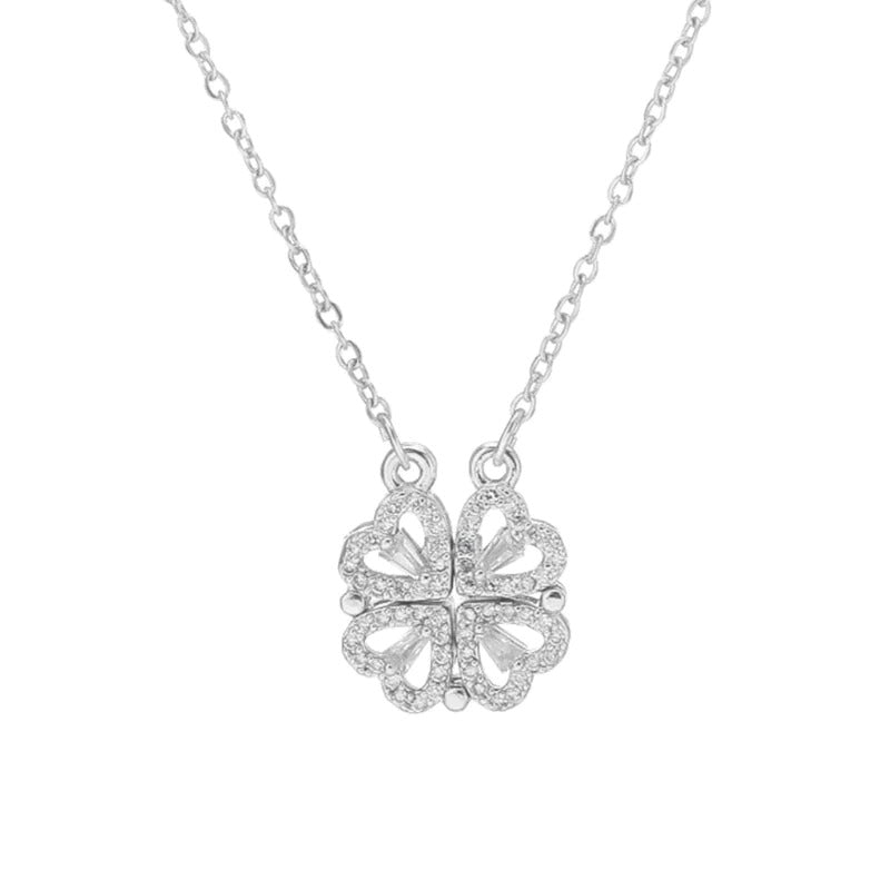 JewelMaze Hyacinth 4-pcs Zircon Heart Magnetic Clover Necklace - NS10186A