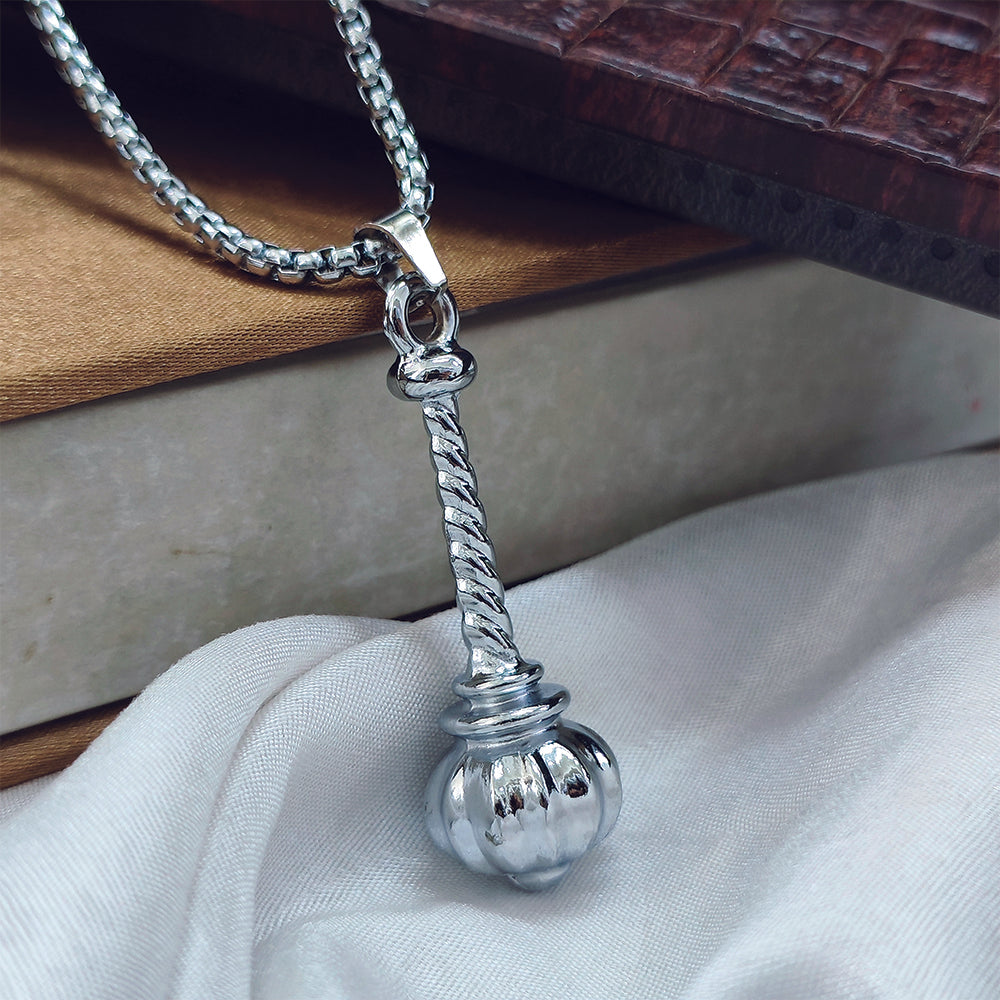 JewelMaze Silver Plated Lord Hanuman Heavy Gada Chain Pendant for Men